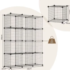 Würfelregal aus Drahtgitter mit 12 Würfelfächern stapelbares modulares Bücherregal mit selbst anpassbarer Form Schwarz