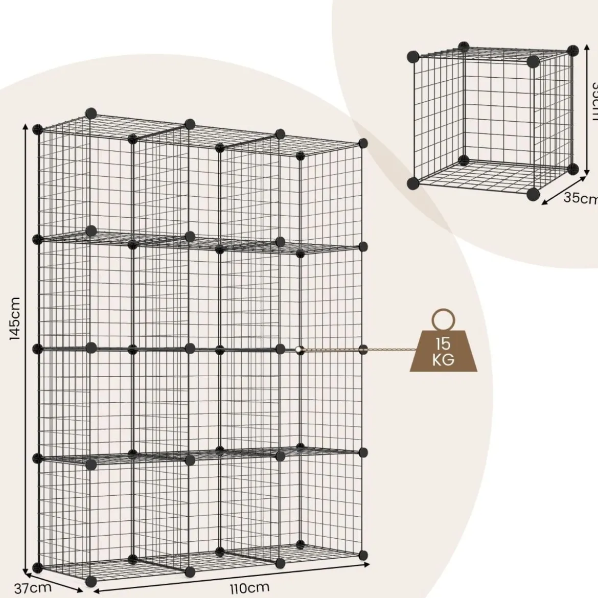 Würfelregal aus Drahtgitter mit 12 Würfelfächern stapelbares modulares Bücherregal mit selbst anpassbarer Form Schwarz