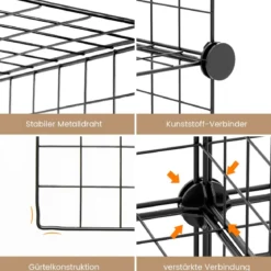 Würfelregal aus Drahtgitter mit 12 Würfelfächern stapelbares modulares Bücherregal mit selbst anpassbarer Form Schwarz