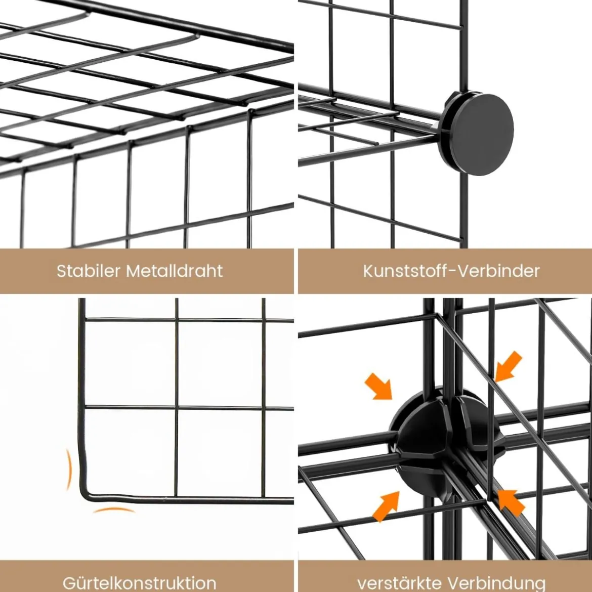 Würfelregal aus Drahtgitter mit 12 Würfelfächern stapelbares modulares Bücherregal mit selbst anpassbarer Form Schwarz