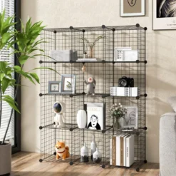 Würfelregal aus Drahtgitter mit 12 Würfelfächern stapelbares modulares Bücherregal mit selbst anpassbarer Form Schwarz
