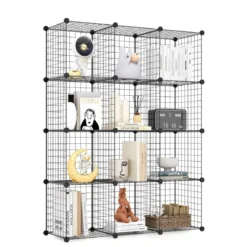 Würfelregal aus Drahtgitter mit 12 Würfelfächern stapelbares modulares Bücherregal mit selbst anpassbarer Form Schwarz