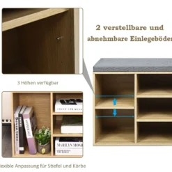 Würfelregal mit 10 Fächern Schuhbank Schuhablage Schuhschrank 104 x 30 x 48 cm Natur