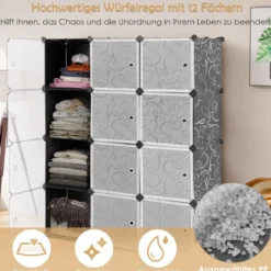 12 Würfel Steckregal DIY Würfelregal stapelbar aus Kunststoff Regalsystem Stufenregal Modula Schwarz