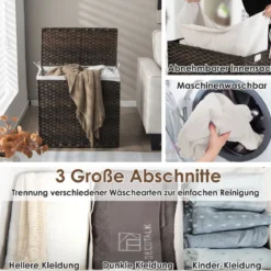 Wäschekorb mit Deckel & Griffen Wäschesammler aus PE-Rattan 66 x 33 x 61,5 cm Braun