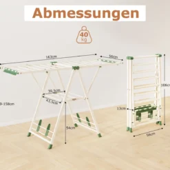 Wäscheständer klappbar mit verstellbaren Flügeln Sockenklammern & Schuhablage Wäschetrockner ausziehbar Beige 163 cm