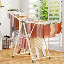 Wäscheständer klappbar mit verstellbaren Flügeln Sockenklammern & Schuhablage Wäschetrockner ausziehbar Beige 163 cm