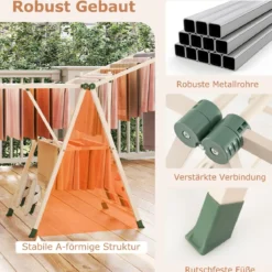 Wäscheständer klappbar mit verstellbaren Flügeln Sockenklammern & Schuhablage Wäschetrockner ausziehbar Beige 163 cm