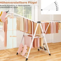 Wäscheständer klappbar mit verstellbaren Flügeln Sockenklammern & Schuhablage Wäschetrockner Weiß 184 cm