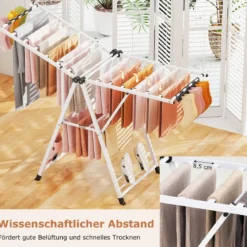 Wäscheständer klappbar mit verstellbaren Flügeln Sockenklammern & Schuhablage Wäschetrockner ausziehbar Weiß 163 cm