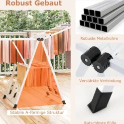 Wäscheständer klappbar mit verstellbaren Flügeln Sockenklammern & Schuhablage Wäschetrockner ausziehbar Weiß 163 cm