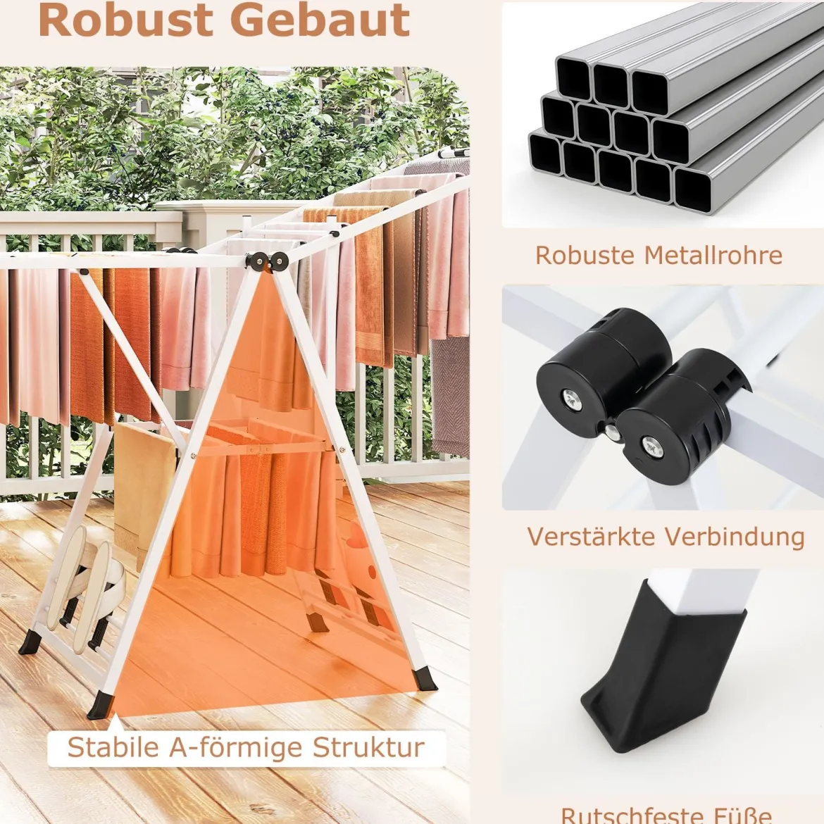 Wäscheständer klappbar mit verstellbaren Flügeln Sockenklammern & Schuhablage Wäschetrockner ausziehbar Weiß 163 cm