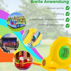 850W Tragbare Luftgebläse Luftgebläsepumpe mit praktischem Griff & Bodenankern Gelb