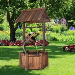Wunschbrunnen Wasserbrunnen mit Wasserfallfunktion 58,5 x 51 x 117 cm Braun
