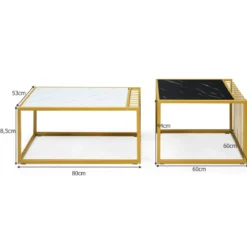 2 x Beistelltisch Set Couchtisch Satztische Marmor Moderner Satztisch Gelb + Schwarz + Weiß