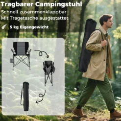 2 x Campingstuhl faltbar Klappstuhl mit Becherhalter & Seitentasche klappbarer Angelstuhl 160 kg Tragfähigkeit