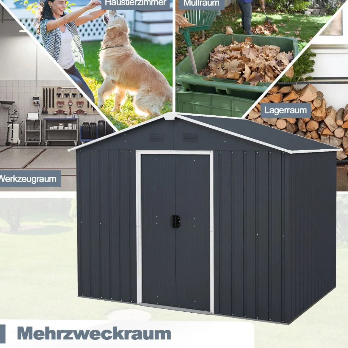 174 x 236 cm Außenspeicher-Schuppen Doppelte Tür Gartenwerkzeughaus Grau