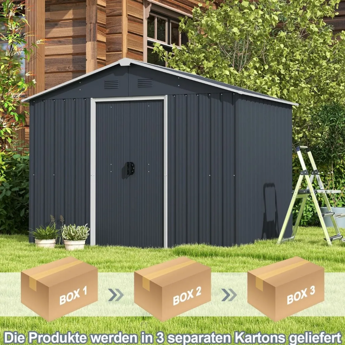 174 x 236 cm Außenspeicher-Schuppen Doppelte Tür Gartenwerkzeughaus Grau