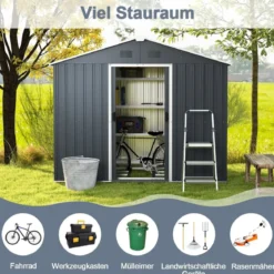 174 x 236 cm Außenspeicher-Schuppen Doppelte Tür Gartenwerkzeughaus Grau