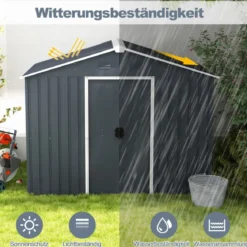 174 x 236 cm Außenspeicher-Schuppen Doppelte Tür Gartenwerkzeughaus Grau