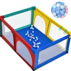 120 x 190 cm Baby Laufstall mit 50 Spielbällen Laufgitter mit Netz und Reißverschluss