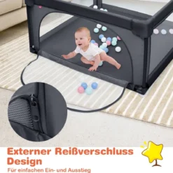 120 x 120 cm Baby Laufstall mit 50 Spielbällen Laufgitter mit Atmungsaktivem Netz