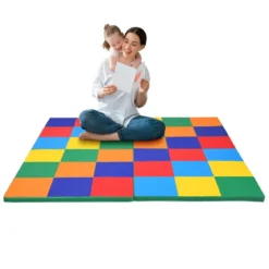 147 x 147cm Baby Spielmatte faltbar Babymatte mit Klettverschluss Krabbelmatte aus Kunstleder Bunt