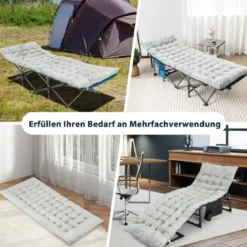 190 x 70 cm Baumwolle Feldbett Auflage 7 cm Dicke Martratze mit 4 Befestigungsbändern Grau