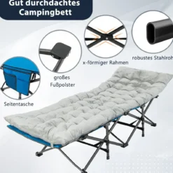190 x 70 cm Baumwolle Feldbett Auflage 7 cm Dicke Martratze mit 4 Befestigungsbändern Grau