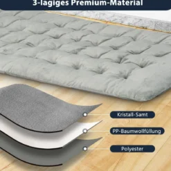 190 x 70 cm Baumwolle Feldbett Auflage 7 cm Dicke Martratze mit 4 Befestigungsbändern Grau