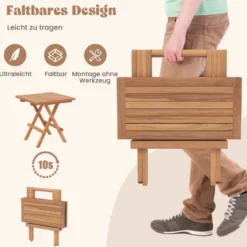 50 x 50 cm Beistelltisch klappbar wetterfester Klapptisch aus Teakholz quadratischer Balkontisch Natur