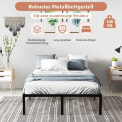 140 x 200 cm Bettgestell aus Metall Bettrahmen mit Stauraum Metallbett Doppelbett
