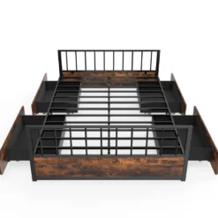 140 x 200 cm Bettgestell mit 2 Schubladen & Kopfteil & Fußteil Industriell Doppelbett mit Lattenrost