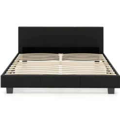 140 x 200 cm Bett mit LED Beleuchtung Polsterbett mit Lattenrost Bettgestell Bettrahmen Schwarz