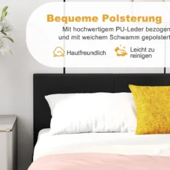 140 x 200 cm Bett mit LED Beleuchtung Polsterbett mit Lattenrost Bettgestell Bettrahmen Schwarz