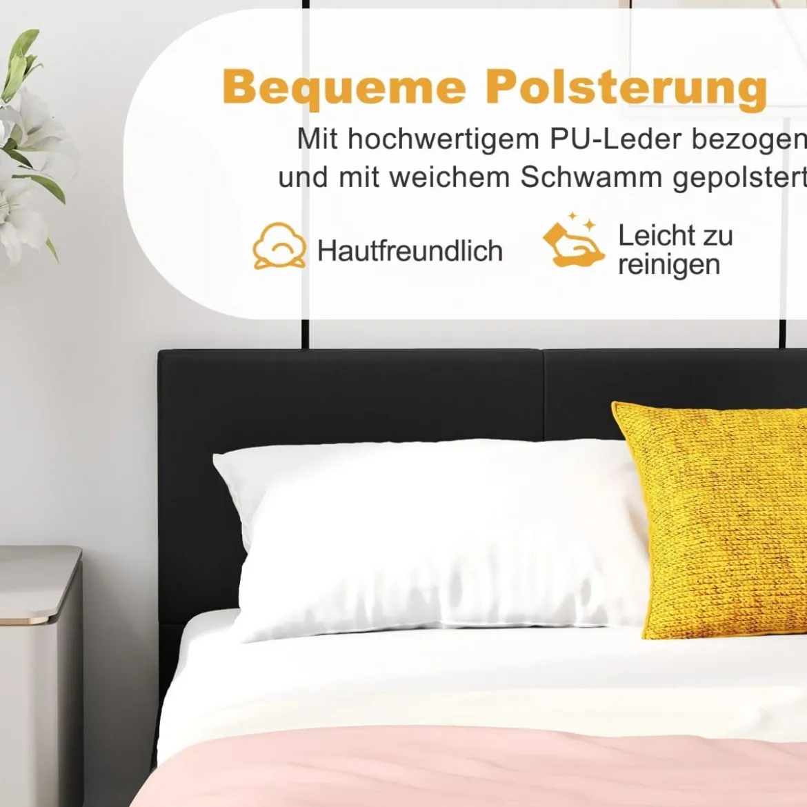 140 x 200 cm Bett mit LED Beleuchtung Polsterbett mit Lattenrost Bettgestell Bettrahmen Schwarz