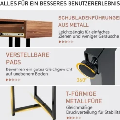 120 x 55 cm Computertisch mit Schublade & Verstellbaren Pads Computertisch Walnuss