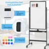 60 x 100 cm Doppelseitiges Magnetisches Whiteboard mit Rollen & Ständer & Stiftablage Schwarz