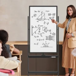 60 x 100 cm Doppelseitiges Magnetisches Whiteboard mit Rollen & Ständer & Stiftablage Schwarz