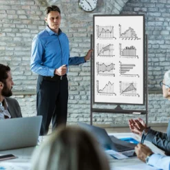 60 x 100 cm Doppelseitiges Magnetisches Whiteboard mit Rollen & Ständer & Stiftablage Schwarz