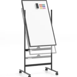 60 x 100 cm Doppelseitiges Magnetisches Whiteboard mit Rollen & Ständer & Stiftablage Schwarz