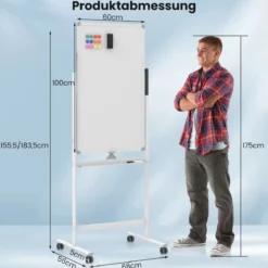 60 x 100 cm Doppelseitiges Magnetisches Whiteboard mit Rollen & Ständer & Stiftablage Weiß