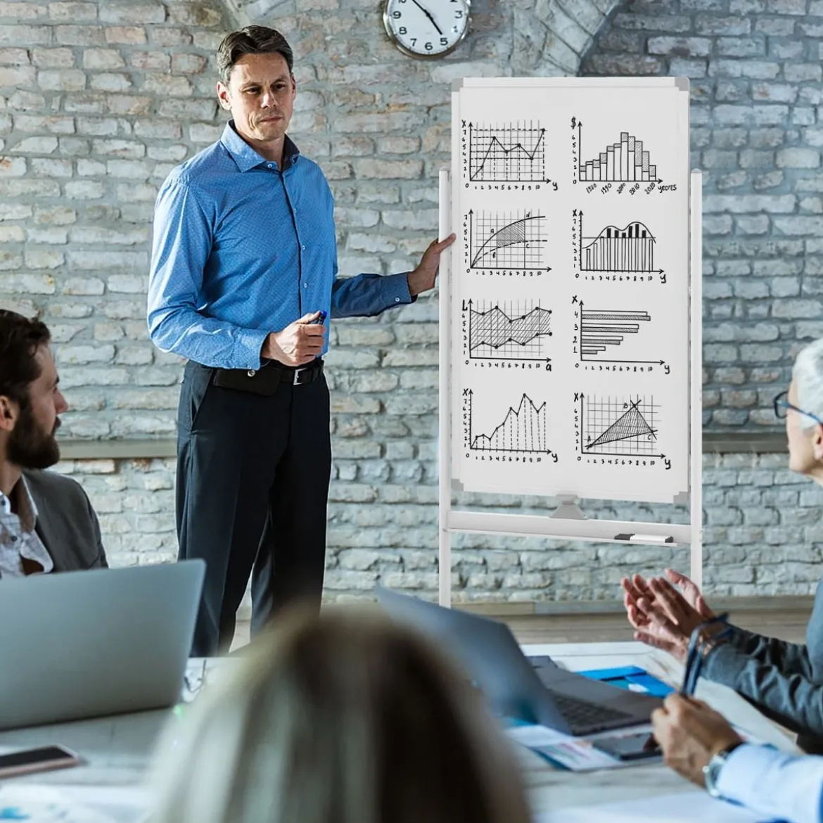 60 x 100 cm Doppelseitiges Magnetisches Whiteboard mit Rollen & Ständer & Stiftablage Weiß