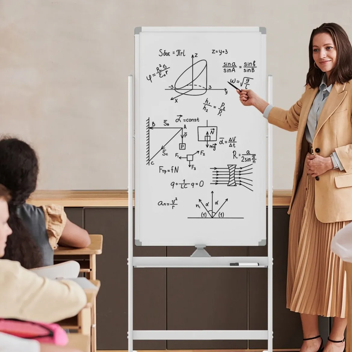 60 x 100 cm Doppelseitiges Magnetisches Whiteboard mit Rollen & Ständer & Stiftablage Weiß