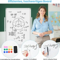 60 x 100 cm Doppelseitiges Magnetisches Whiteboard mit Rollen & Ständer & Stiftablage Weiß
