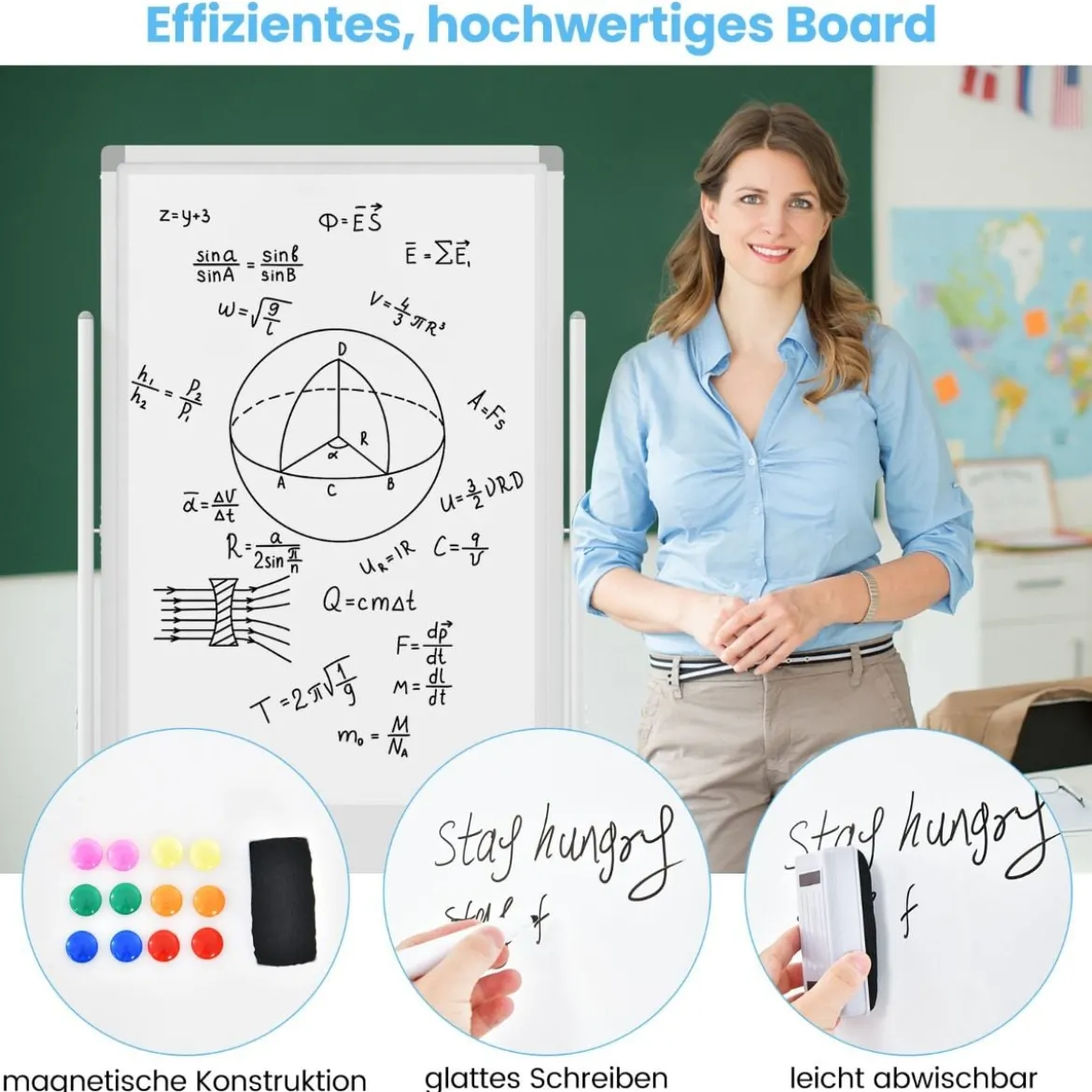 60 x 100 cm Doppelseitiges Magnetisches Whiteboard mit Rollen & Ständer & Stiftablage Weiß