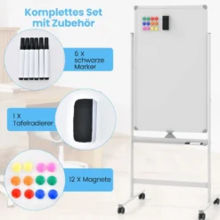 60 x 100 cm Doppelseitiges Magnetisches Whiteboard mit Rollen & Ständer & Stiftablage Weiß