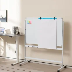 120 x 80 cm Doppelseitiges mobiles Whiteboard Höhenverstellbares Magnetisches Whiteboard Weiß