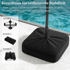400 x 200 cm Doppelsonnenschirm mit Ständer & LED-Leuchten & Kurbel UPF 50+ Gartenschirm
