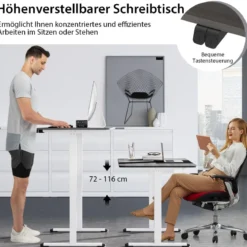140 x 70 cm Elektrischer Höhenverstellbarer Schreibtisch mit Stopp-Mechanismus & Haken Dunkelgrau
